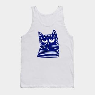 Blue and white cat head with grumpy face Tank Top